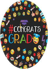 Cool Graduation "#CONGRATS GRAD" Emoji Round Plates Party Tableware, Paper, 7" Diameter, Pack of 60
